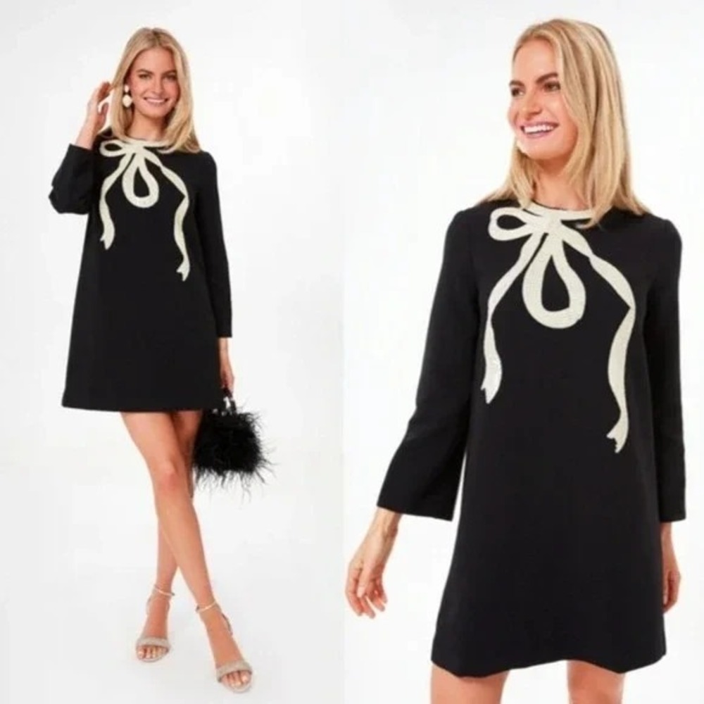 Tuckernuck Jamie Black‎ Sequin Bow Long Sleeve Mini Dress Size XS
